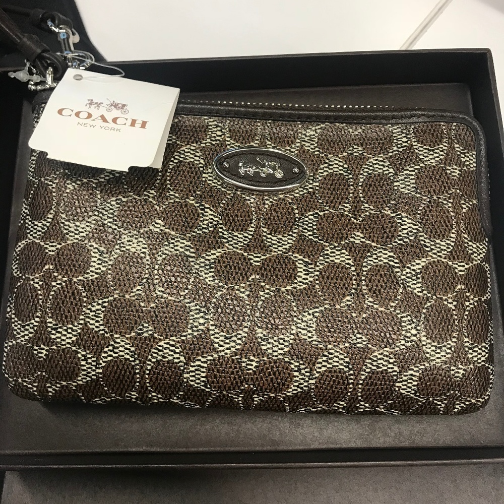 Coach Canvas Signature C Print Zip Wallet Wristlet
